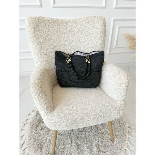 PDF tutorial | Black "Madam" raffia bag description