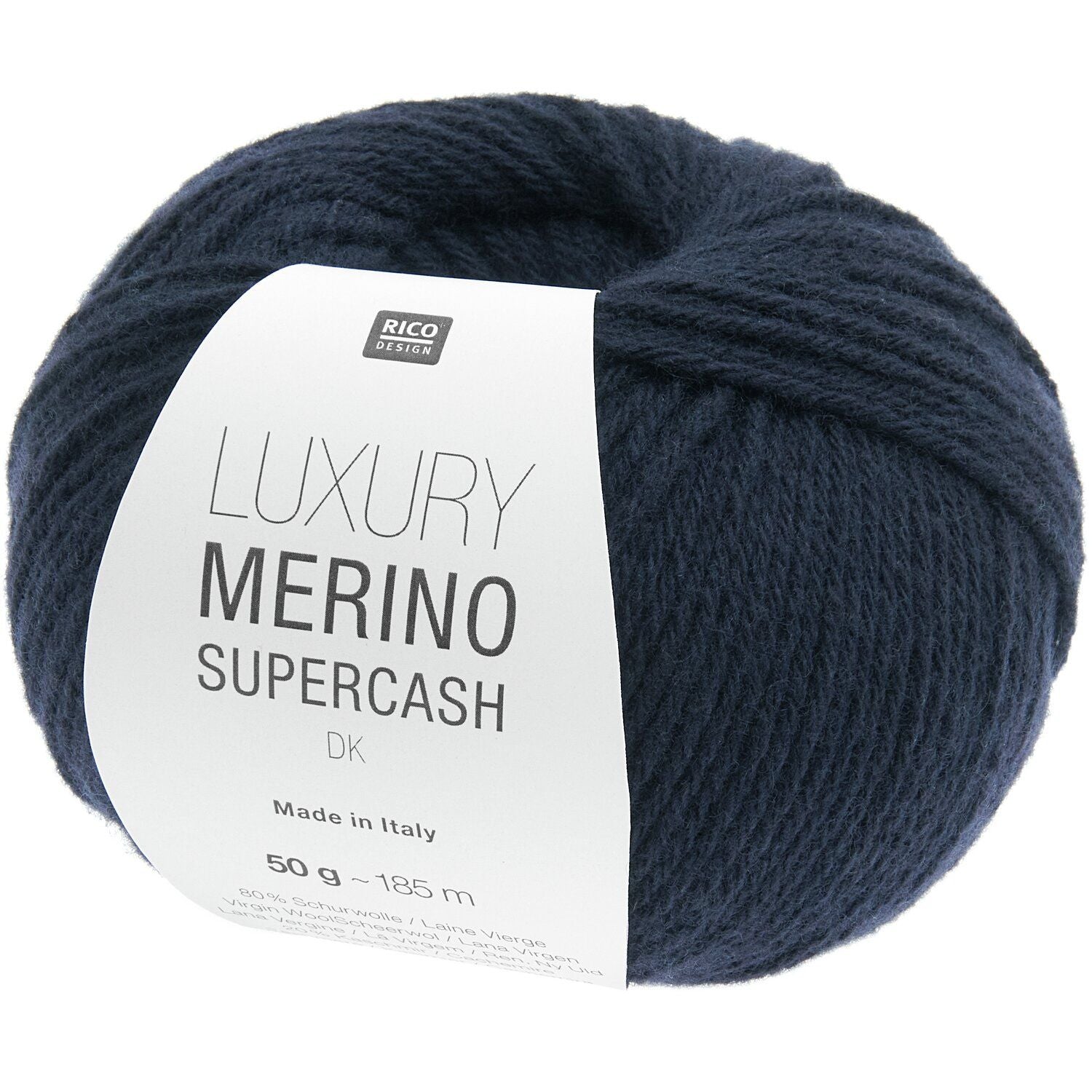 rico luxury merino supercash dk tamsiai melynos spalvos merino ir kasmyro siulai, megztiniams ir šalikams 
