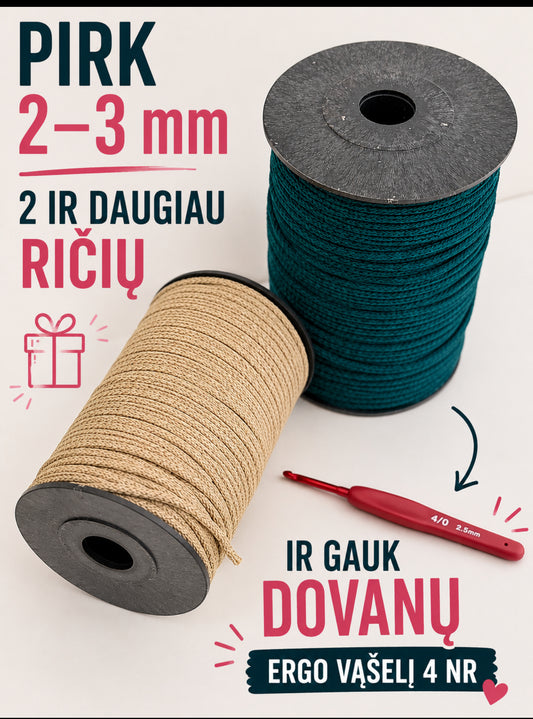 PIRK 2 ir daugiau  Gauk ERGO vąšelį DOVANŲ Nėrimo virvutės 2-3mm, Daugiau nei 100 spalvų